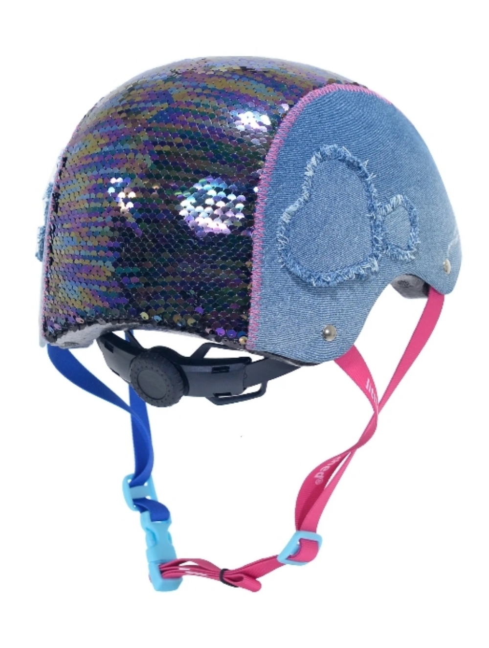 Little Miss Matched Sequins Blue Denim Safety Helmet